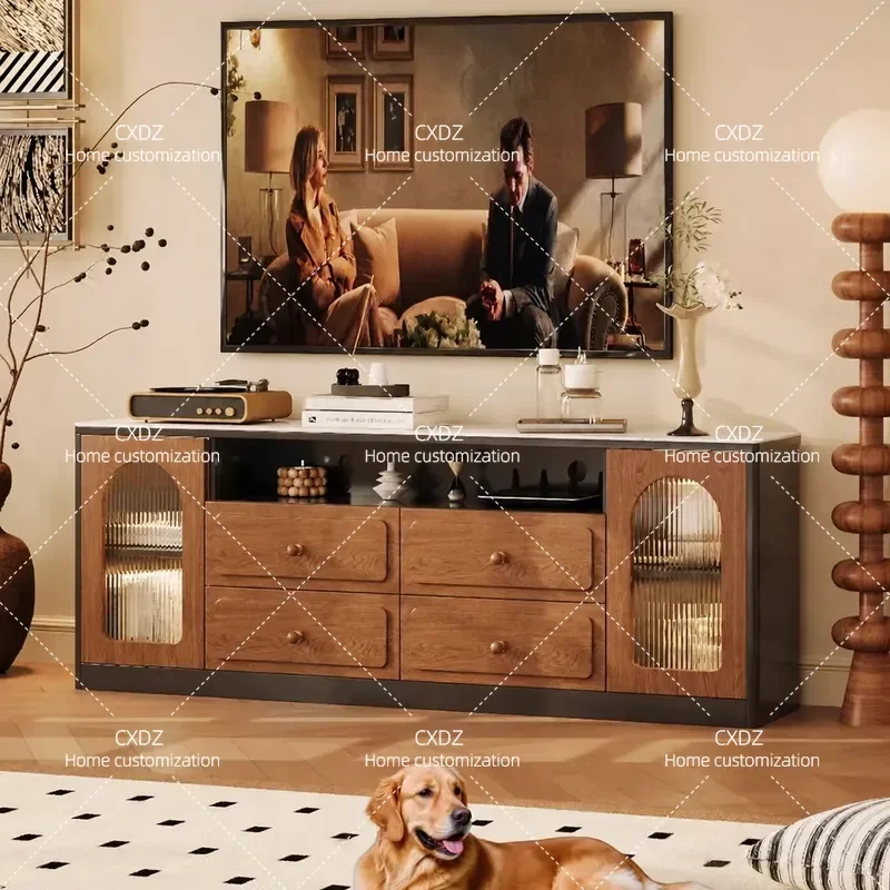 Medieval Style Floor to Ceiling TV Cabinet with Integrated Sofa Storage Locker Living Room Wall Mounted Media Console Unit