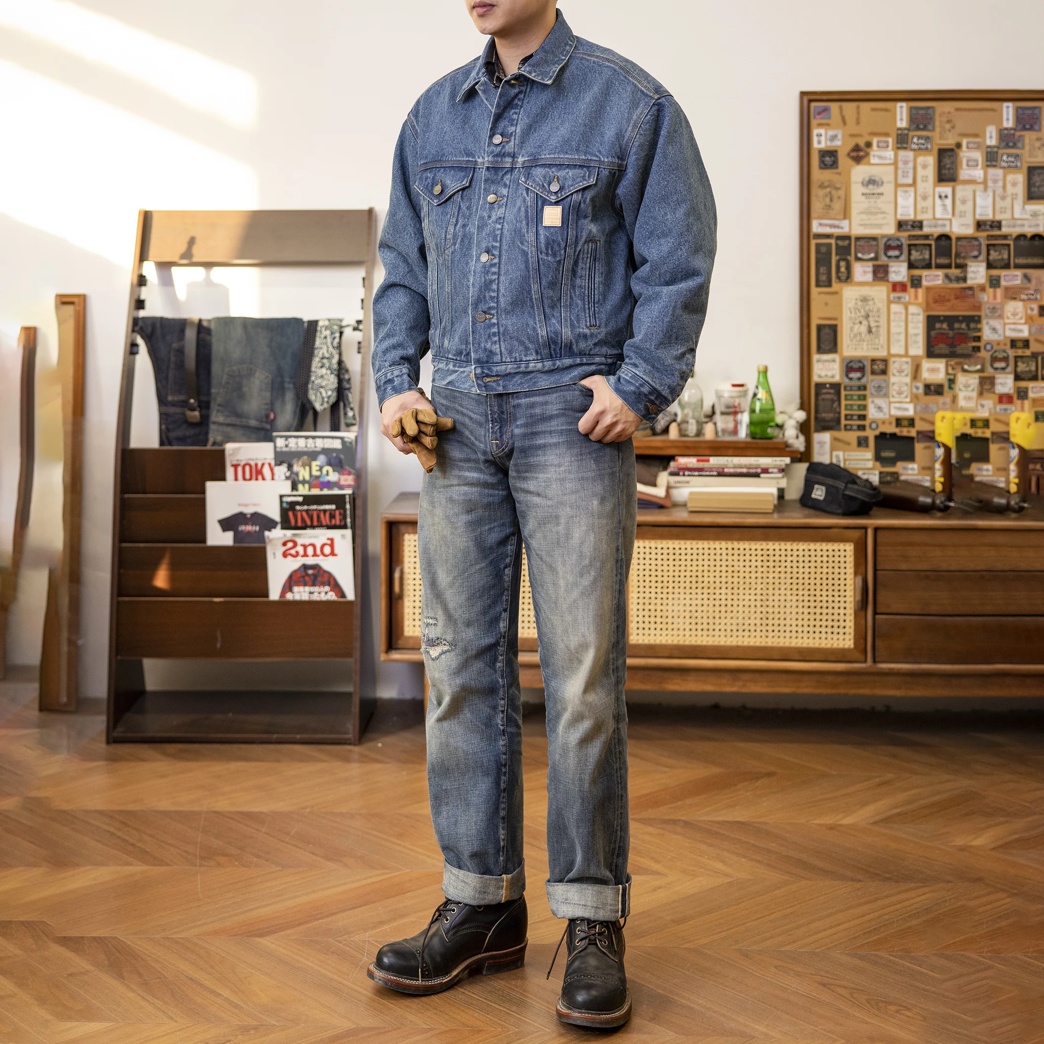 J10-0004 Big Size 15oz High Quality Cotton Denim Jacket Casual Stylish Washed Stormrider Coat