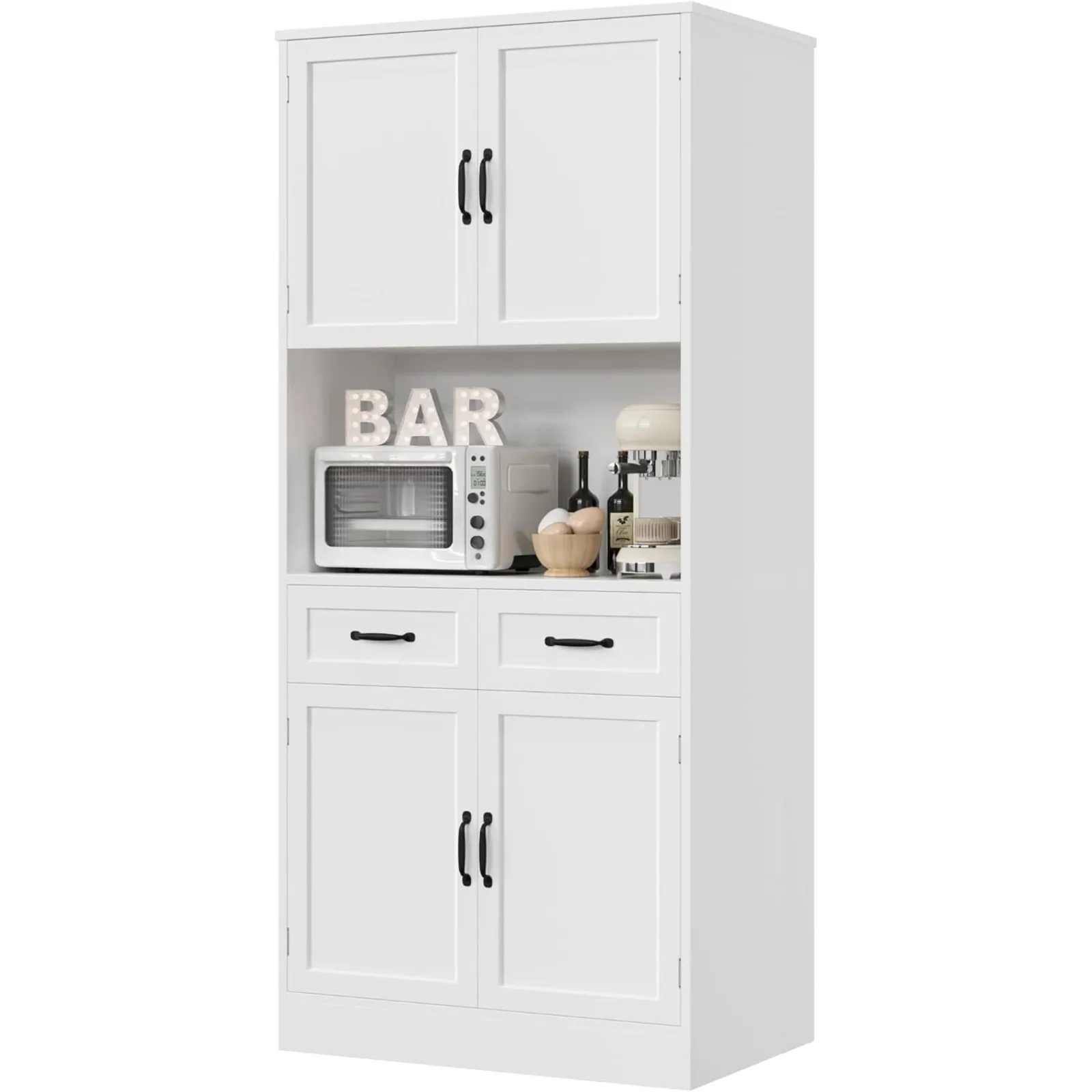 

US 71“ Tall Kitchen Pantry Storage Cabinet, Modern Kitchen Hutch Bar Cabinet with Microwave Stand,