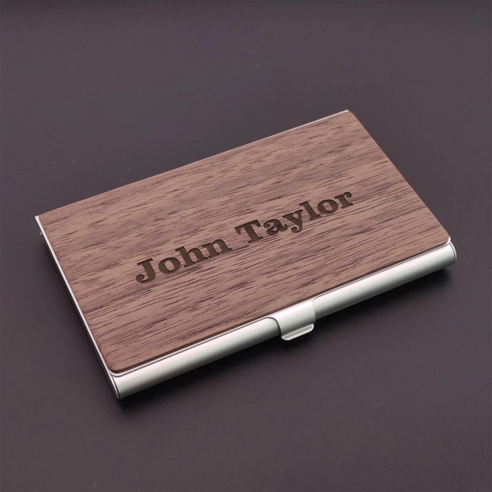 1PC Creative Personalized Name Engraving Natural wood color Business card holder For Bussiness Supplies view 3