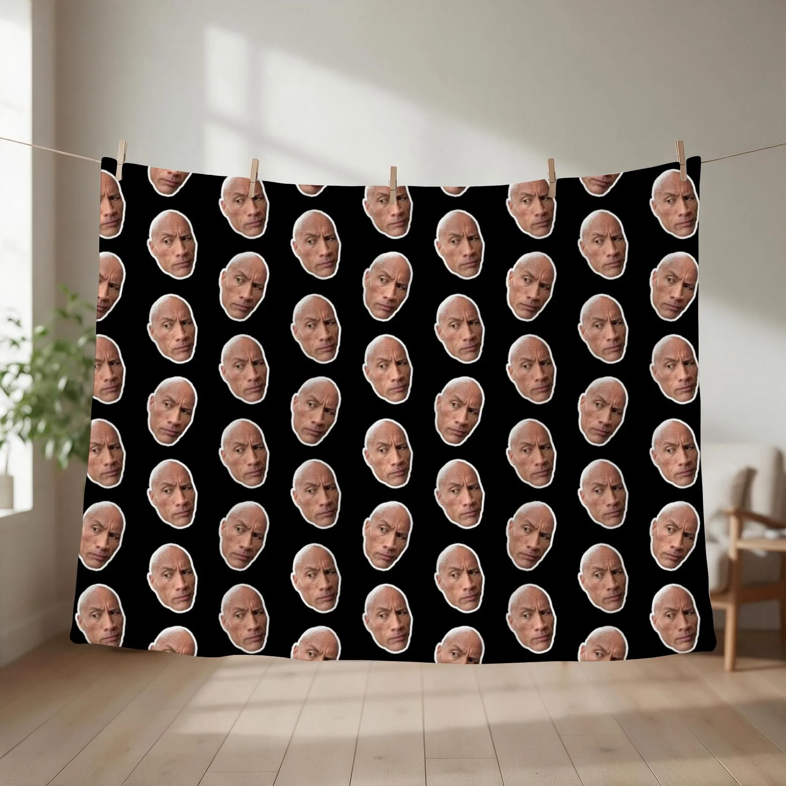 The Rock's Eyebrow Raise Meme Pattern Throw Blanket couch cozy soft plush fuzzy picnic outdoor blanket