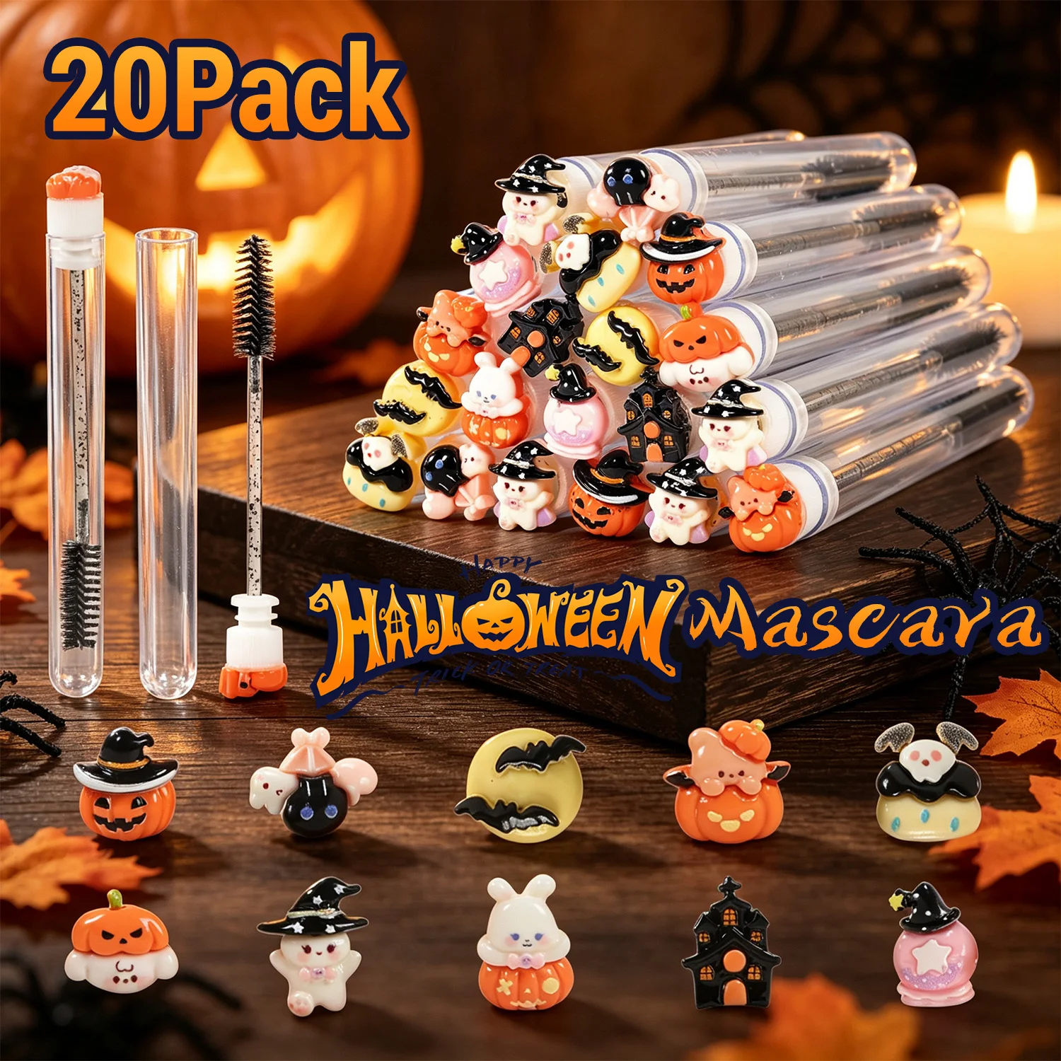 20 Stück gruselige Halloween-Wimpernbürsten, wiederverwendbare Mascara-Bürsten für Wimpernverlängerung, professionelle Augenbrauen-Make-up-Bürsten