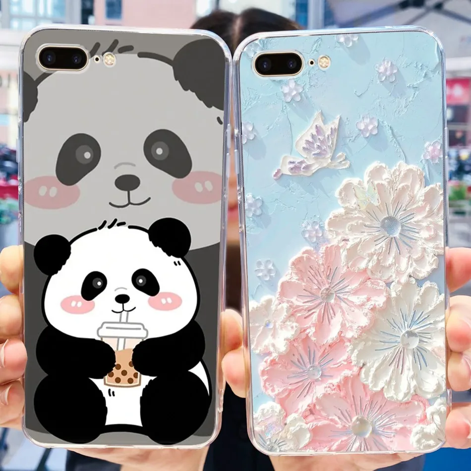 For iPhone 7 8 Plus Phone Case iPhone7 iPhone8 7Plus 8Plus SE 2020 2022 Cute Panda Flower Pattern Soft Silicone TPU Cases