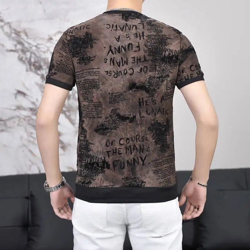 Coolness Silky Fashion T Shirt For Men Short Sleeve Stretchy Tees Summer Quality Comfortable Breathable Print Slim Fit Camisetas