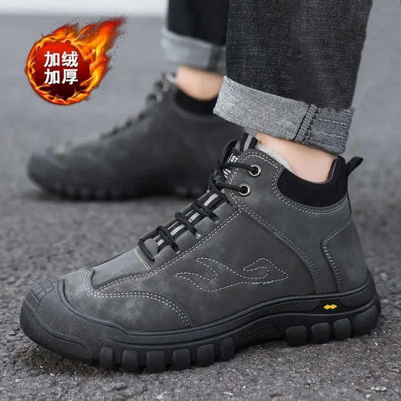 

Men's winter shoes with thickened fleece, warm boots, high-top and thick-soled cotton shoes, and anti-slip snow boots