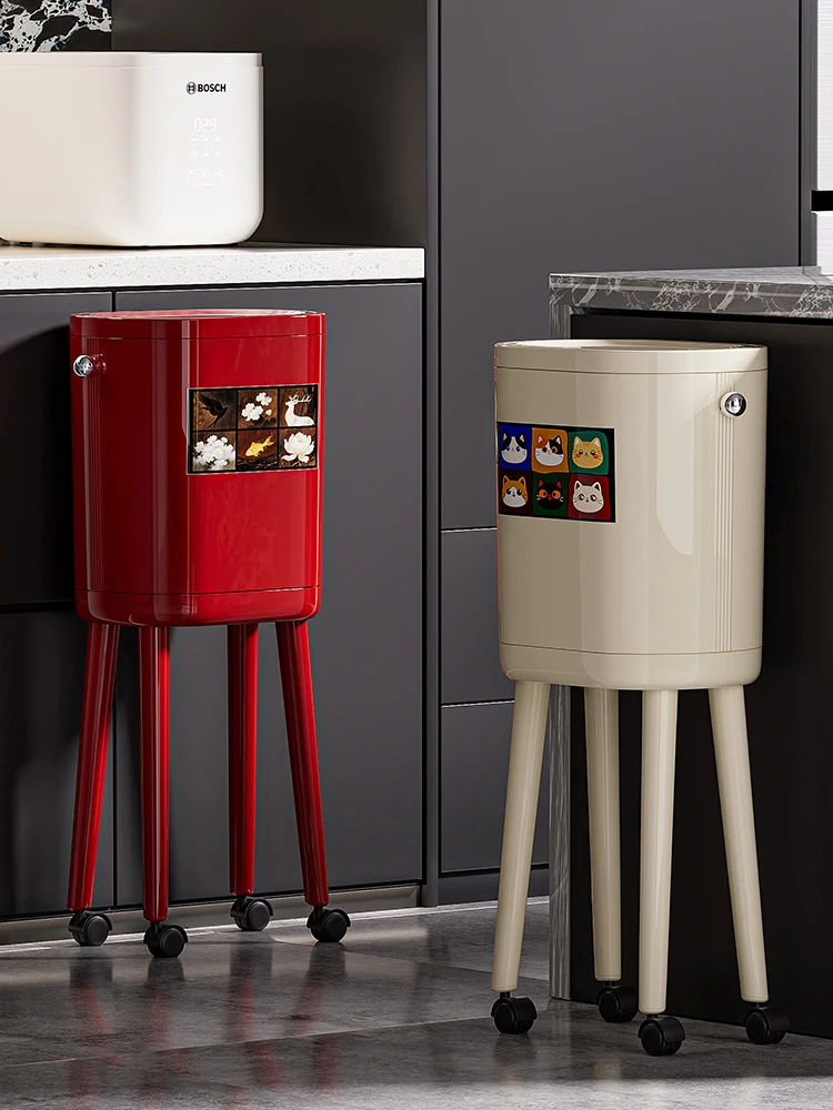 

No-Bend Kitchen Tra Can High Leg Large Capaci Covered High Aesthetic Value New Model with Wheels for Living Room Batoom