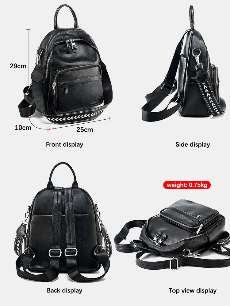 Zency Luxury Genuine Leather Women Backpack 2024 Casual Zip Lady Large Capacity Travel Backpack Girls Female Leather Knapsack