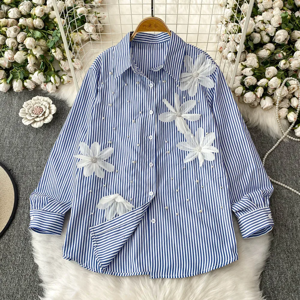 ヴィンテージエレガントな三次元甘いブラウスファッションシャツカジュアルシックなトップ妖精夏の女性