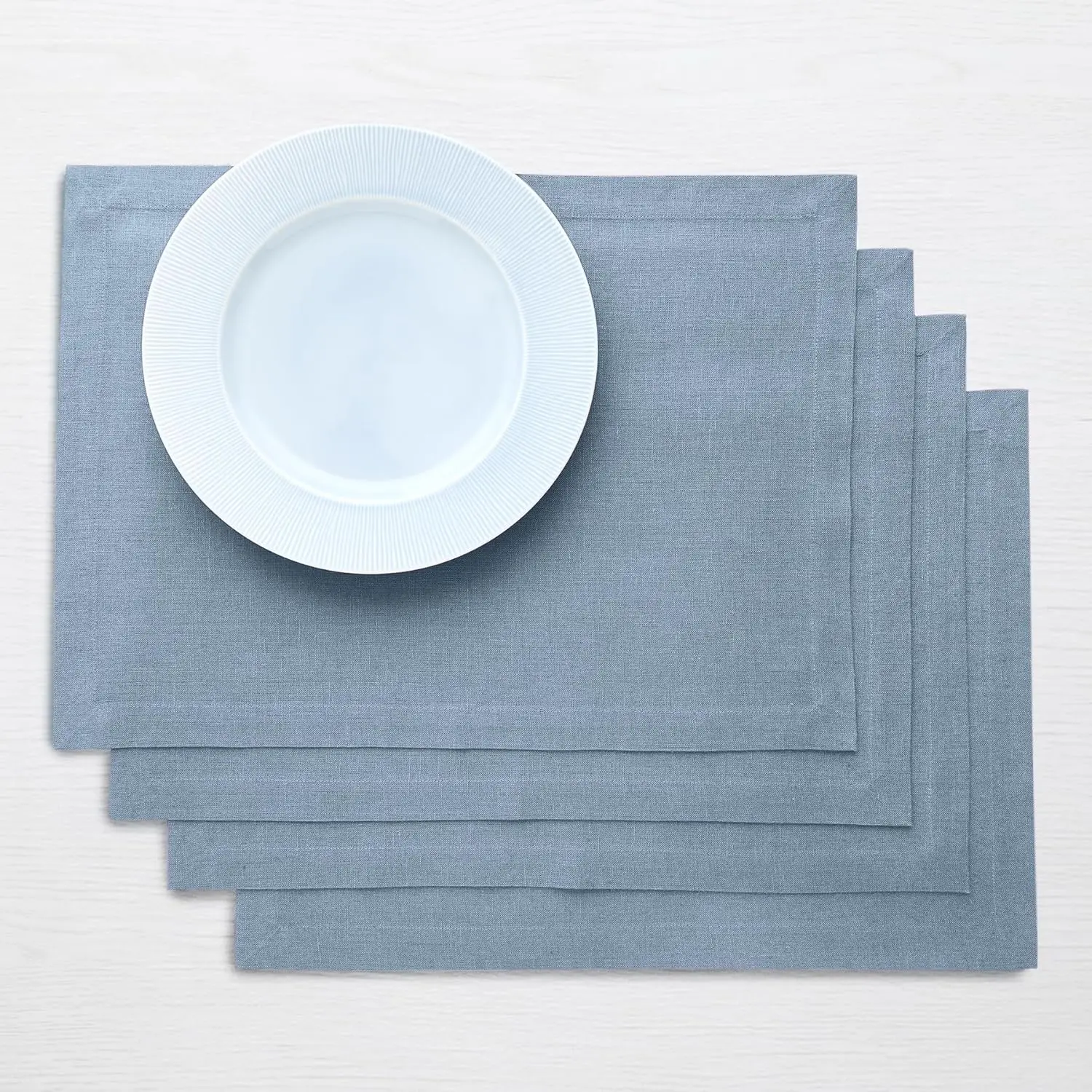 

100% Pure Linen Placemats Set of 4 - 14x19 Inch Dusty Chambray Blue for Spring Summer