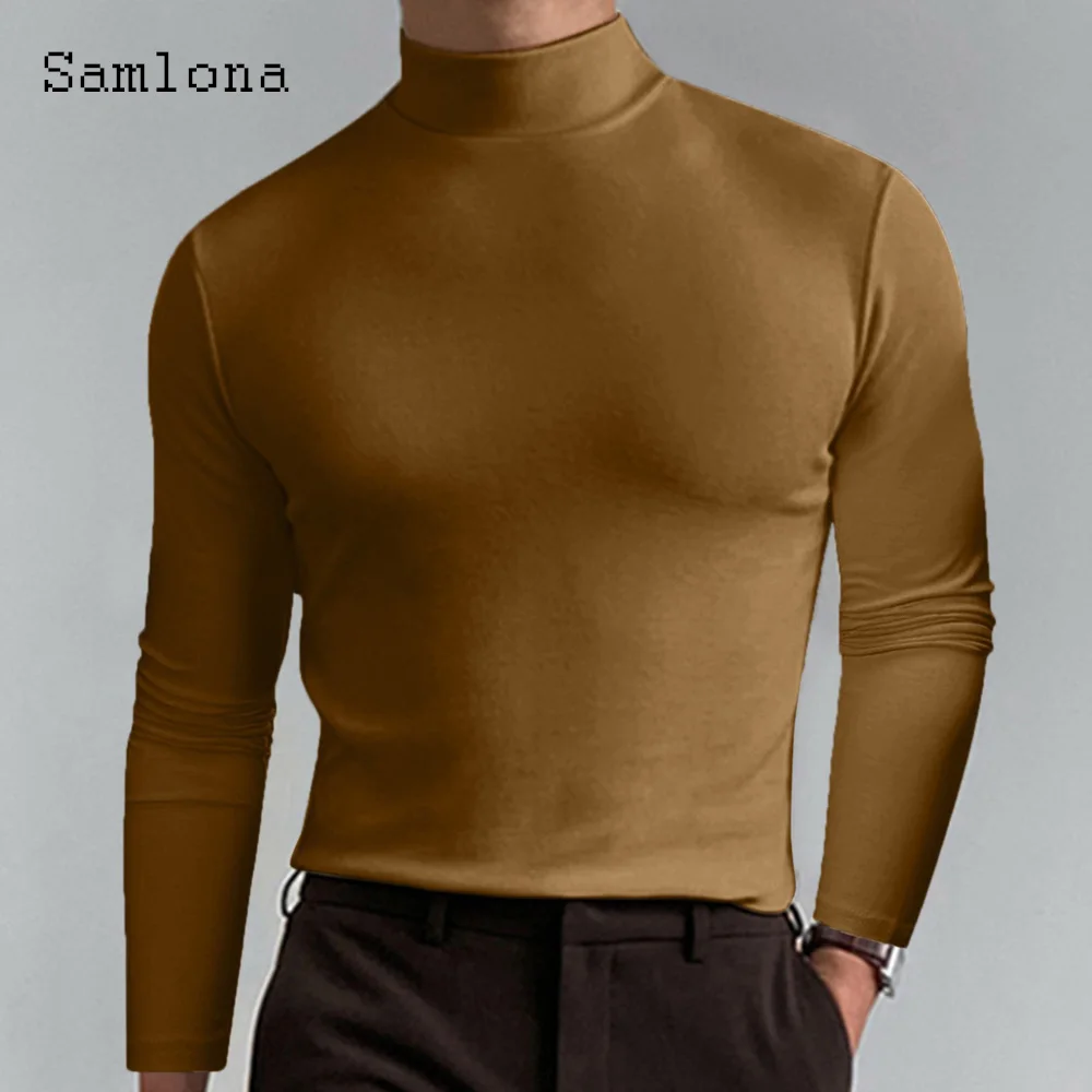 Solid Turtleneck T-shirt Men Long Sleeves Fashion Skinny Tops Sexy Mens clothing 2023 New Spring Casual Pullovers White Tees