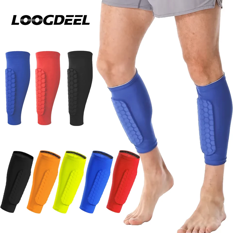 Loogdeel 1PC Soccer Shin Guard Shin Pads for Kids Youth Adult Calf Compression Sleeve with Honeycomb Pad Support for Shin Splint