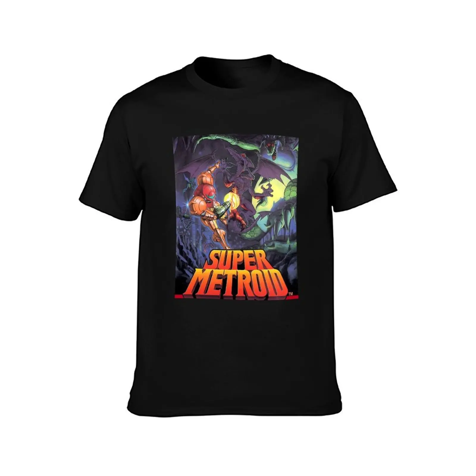 Super Metroid Poster T-Shirt Summer Casual Cotton Tee Oversized Streetwear Tops Vintage Graphic Print Loose Fit Short Sleeve