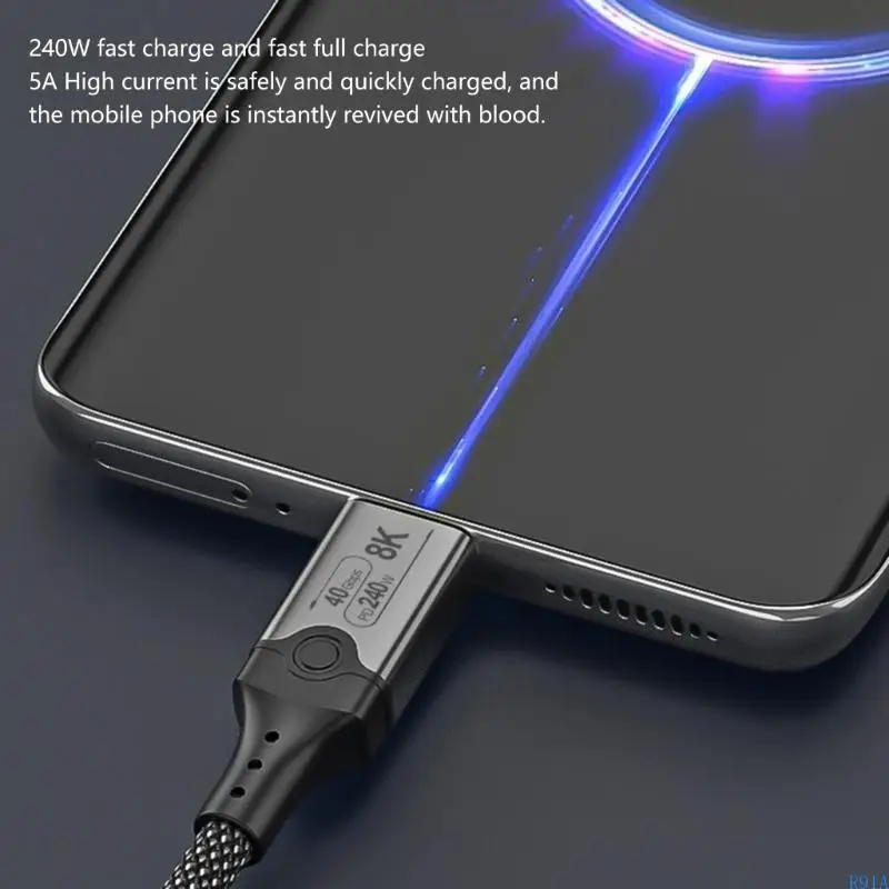 Cavo R91A USB4 40 Gbps PD240W USBC a TAPEC FAST TRASFERIMENTO DATI CAVO CHARCAZIONE DELLA TRASMISSIONE VIDEO