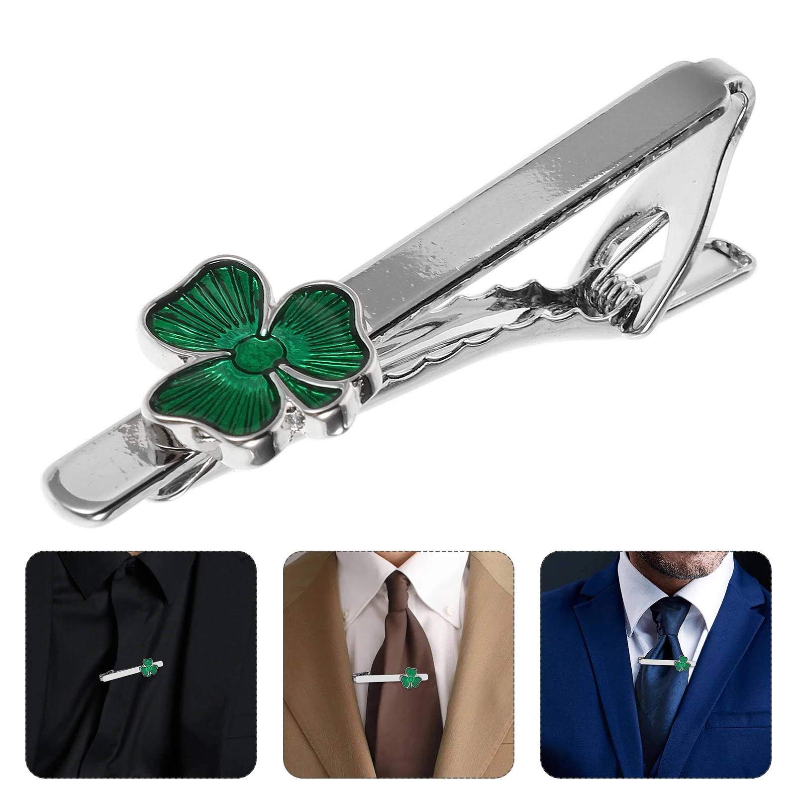 

Elegant Men'S Shamrock Tie Clips Durable Alloy Decorative Metal Necktie Accessories For Business Formal Events St Patricks Day