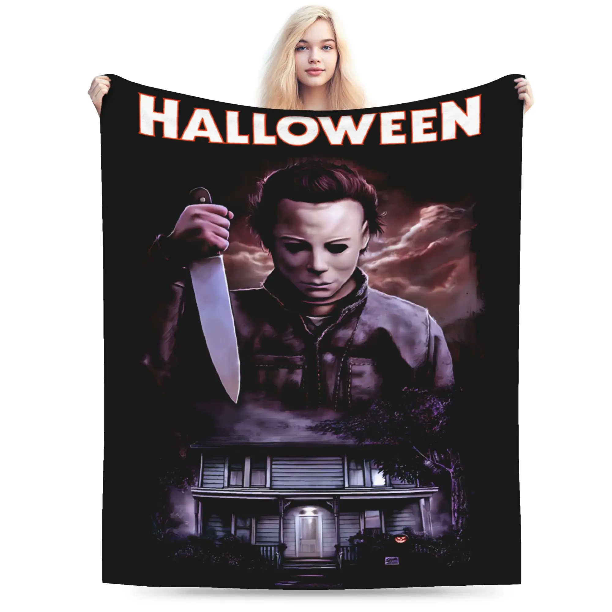 Halloween Michaels Myersed Flannel Blanket  Warm Soft Throw Blanket for Outdoor Camping Print Bedspread Sofa Bed Cover