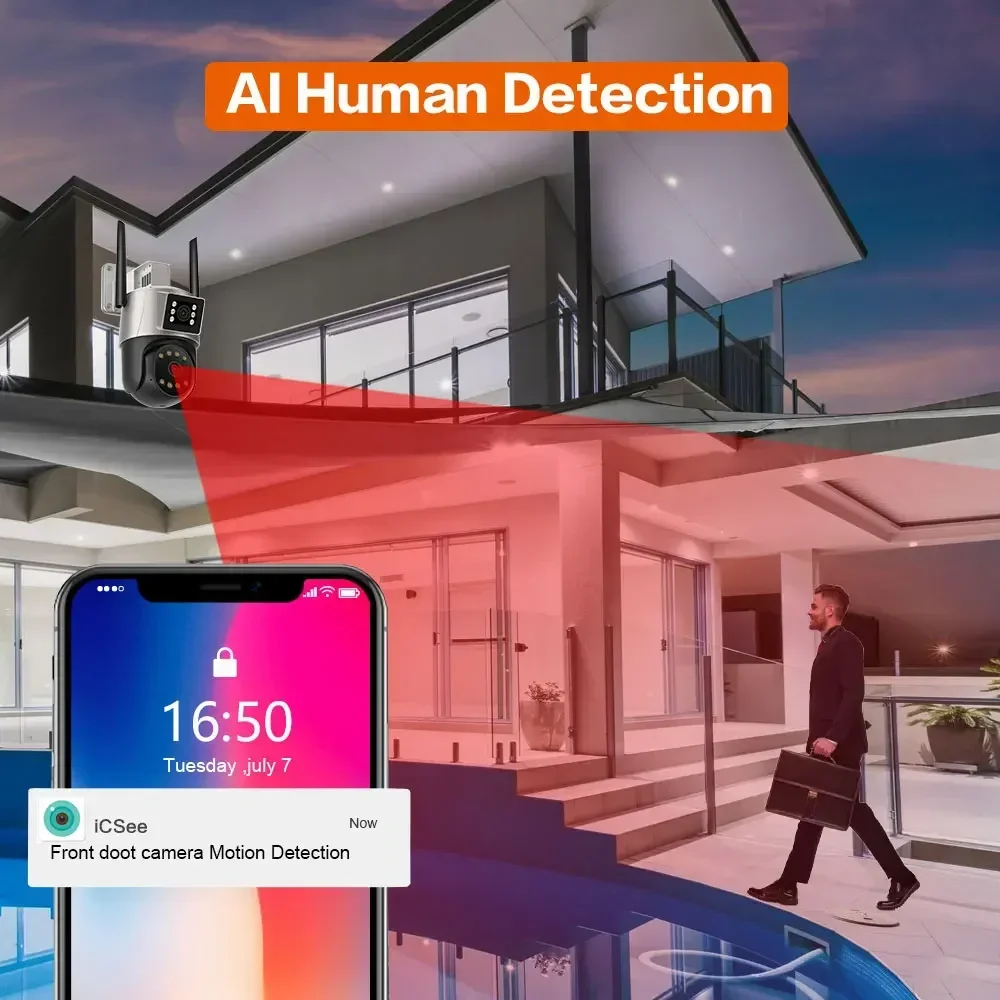8MP 4K Dual Lens PTZ IP Kamera mit Dual Screen 4MP Ai Menschliche Erkennung Auto Tracking Drahtlose Outdoor überwachung Kamera iCSee