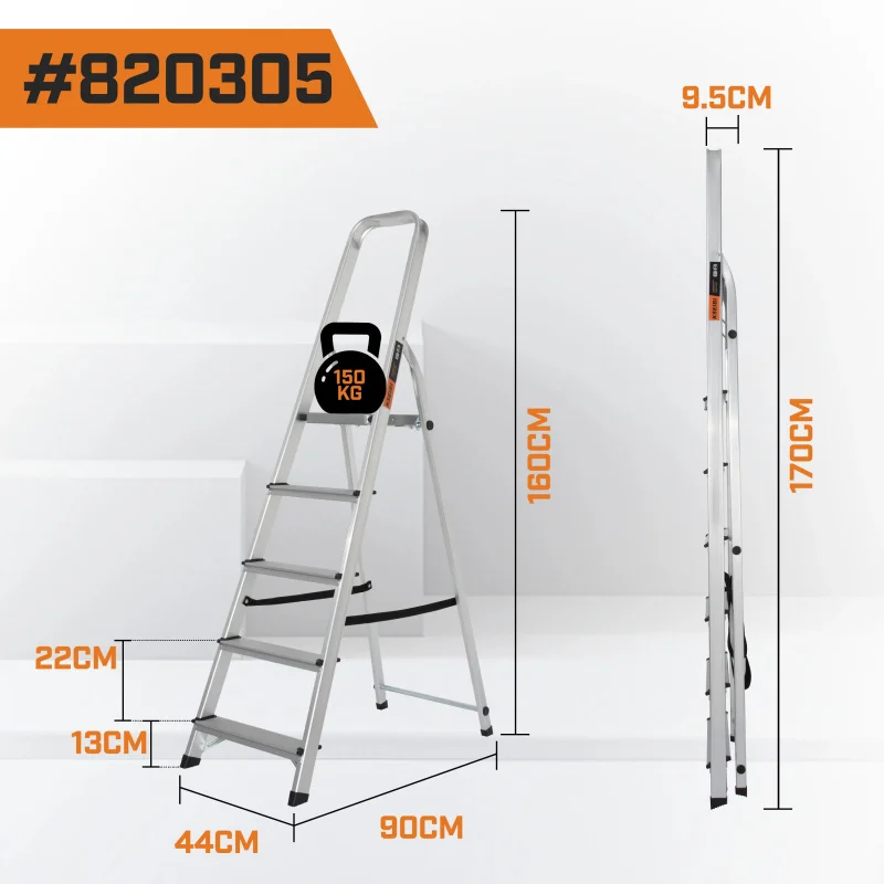 custom.KSEIBI Industrial Grade Steel 5-Step Aluminum Ladder Customizable Stepladder Climbing