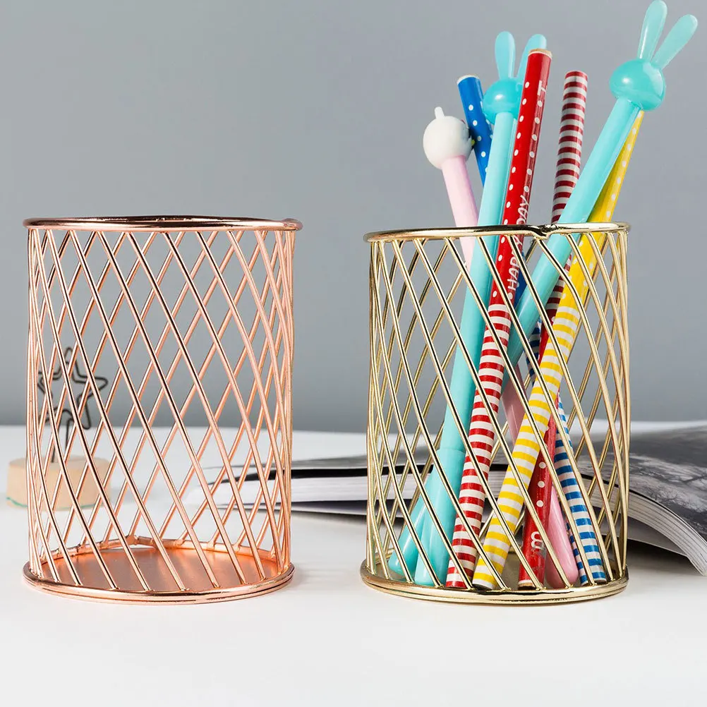 

1Pcs Iron Hollow Pen Holder Desktop Storage Container for Pen Makeup Brush Organizer Home Office Stationery Container