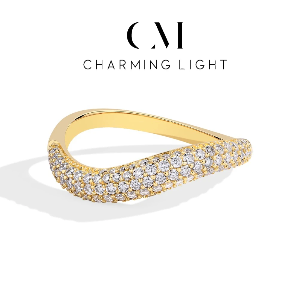 

CHARMING Luxury Solid 18K 14K 10K Gold Moissanite Rings Lab Diamond for Women Wavy Band Real Fine Jewelry With Certificate 2025