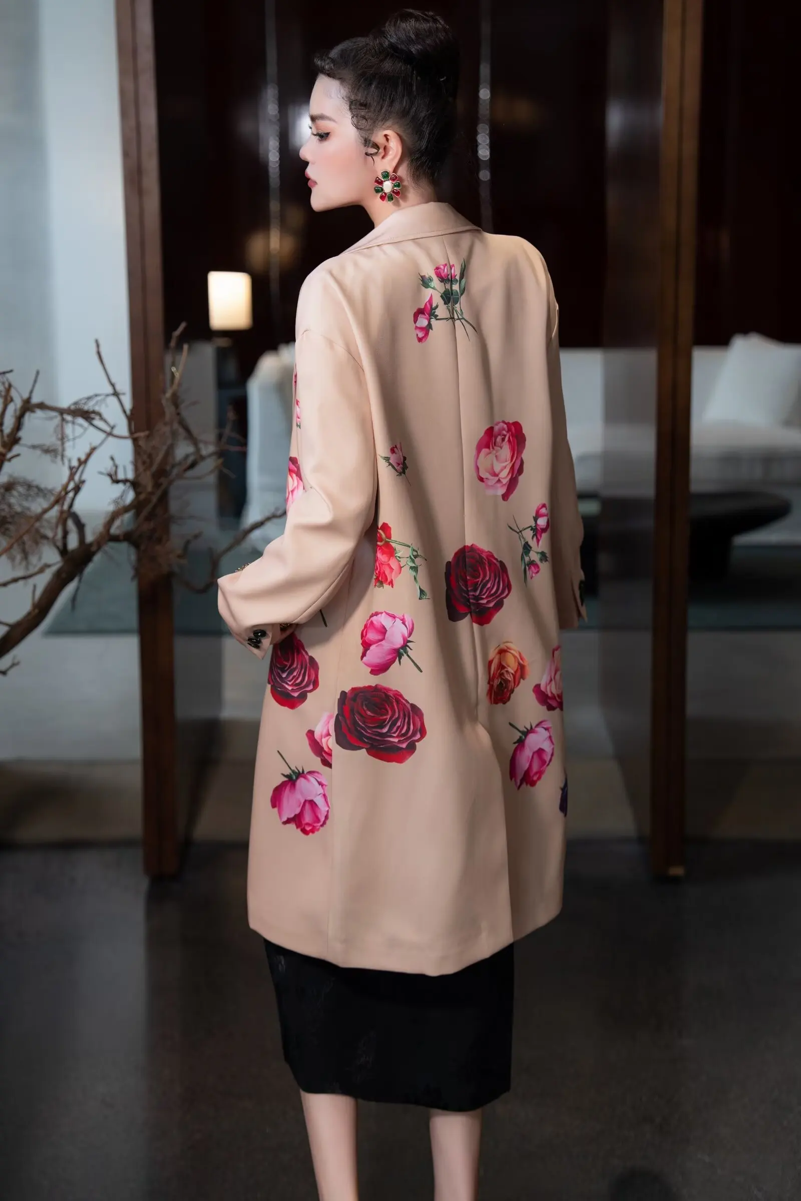 SEQINYY Elegant Khaki Trench Coat Spring Autumn New Fashion Design Women Runway High Street Vintage Flower Print Pocket Loose