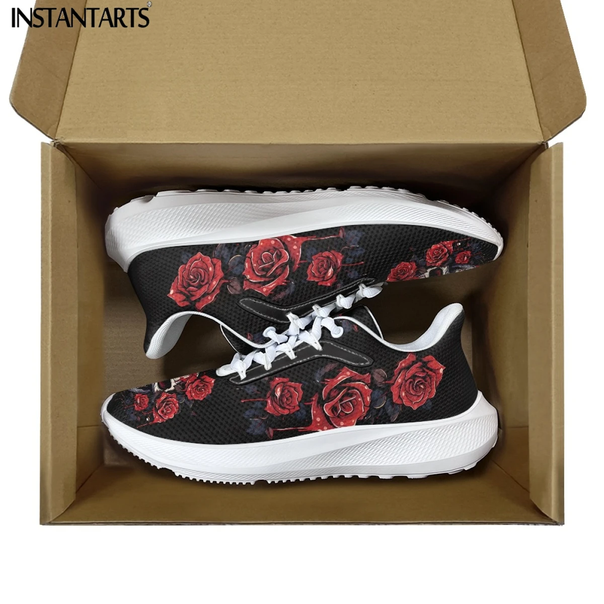 INSTANTARTS Gothic Skull Men Women Sneakers Trainers Men Red Floral Jogging Sport Running Shoes Chaussure Homme Sapato Masculino