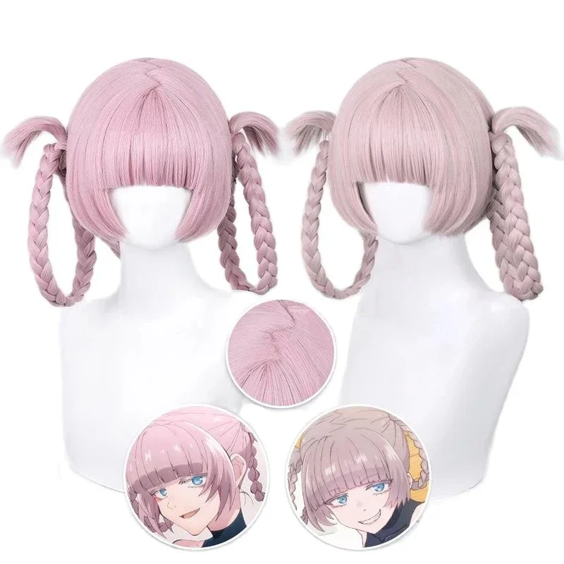 Anime Call of the Night Nanakusa Nazuna Cosplay Wig Pink With Double Braid Yofukashi no Uta Nanakusa Nazuna Grayish Wigs