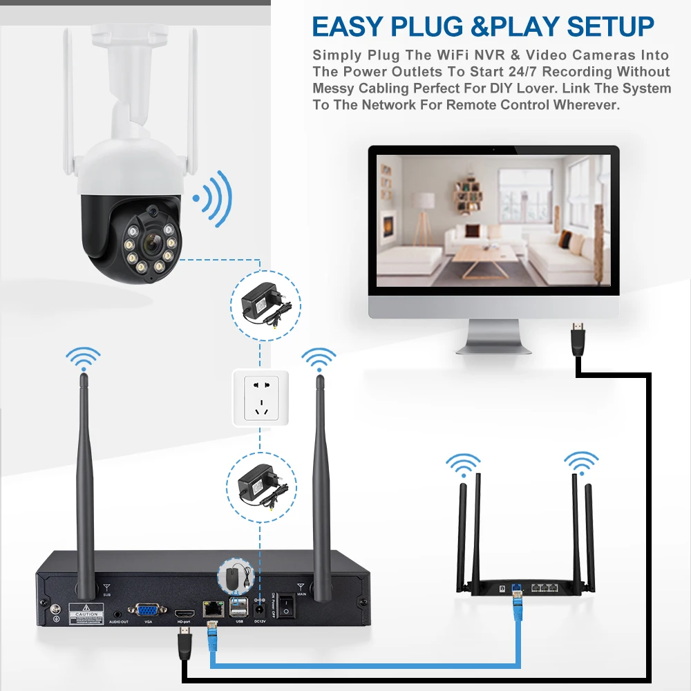 Imagem -06 - Misecu-sistema de Câmera de Vigilância ao ar Livre Sistema de Segurança sem Fio Wifi Impermeável Cctv Vídeo p 8ch Nvr Ptz