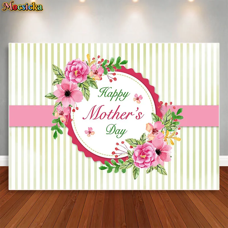 

Mocsicka Mother’s Day Photo Background Flowers Rose Best Mom Birthday Party Banner Photography Backdrops Photocall Studio