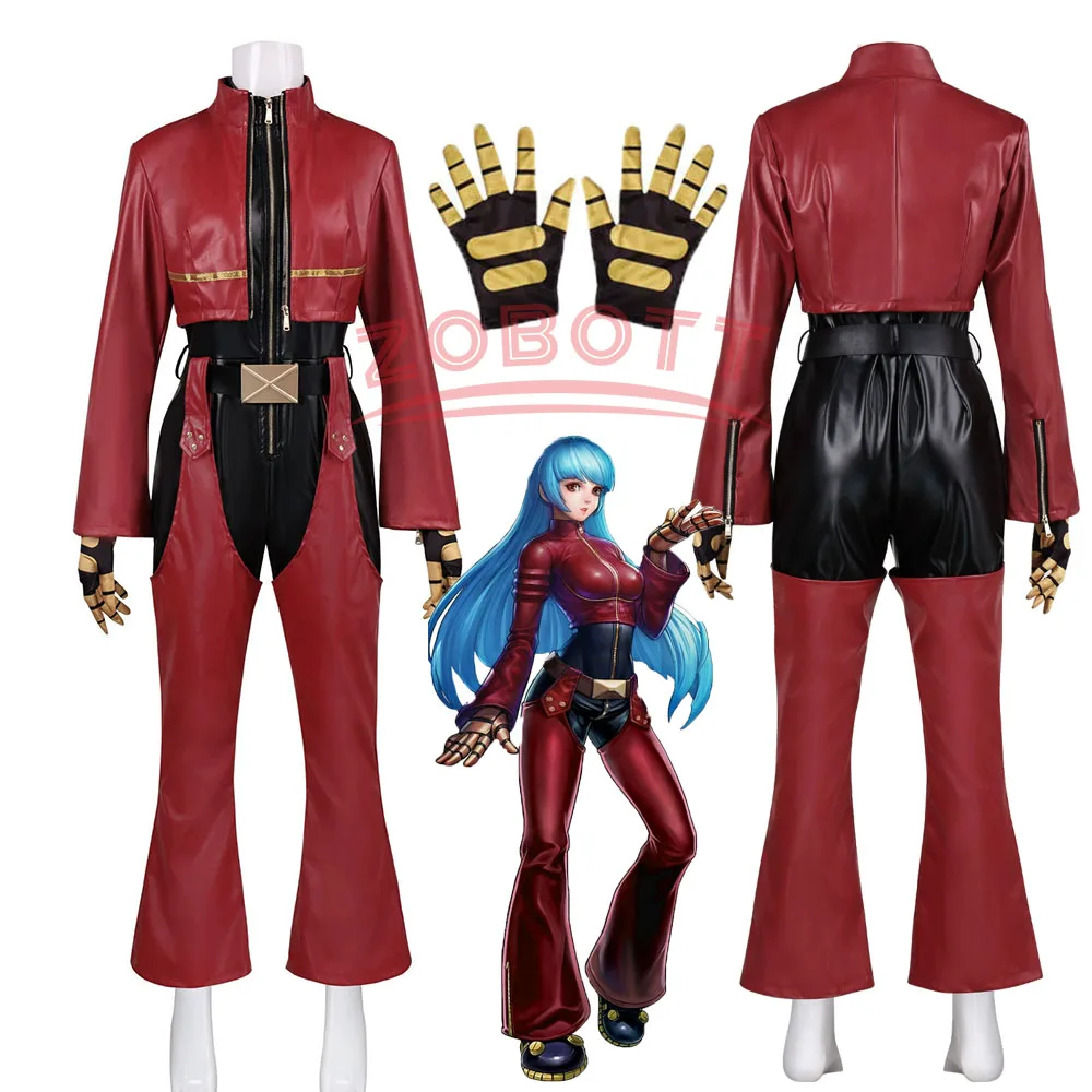 kula-diamond-cosplay-costume-glove-kof-game-character-red-black-uniform-outfit-female-fighter-suit-halloween-carnival-party