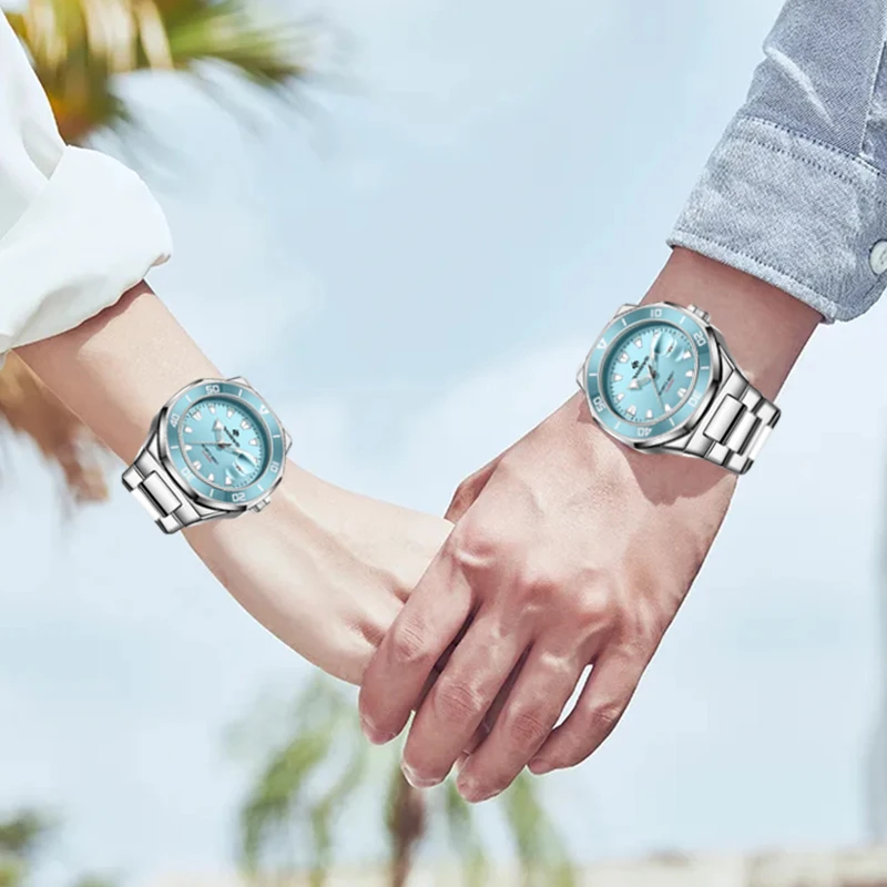 BANGWEI 2025新作クォーツ腕時計 スポーツカジュアル高級メンズ腕時計 レディース防水夜光スチールカップルウォッチ時計