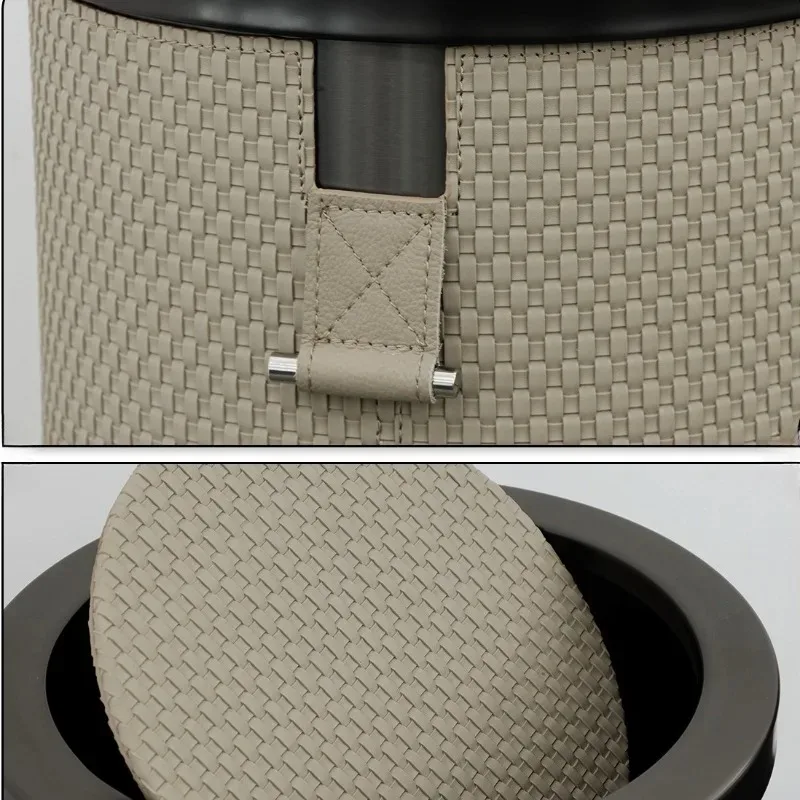 Shake Top Trash Can Leather Large Capacity Garbage Bin With Lid Luxury Household Dustbin For Kitchen Home Accessories