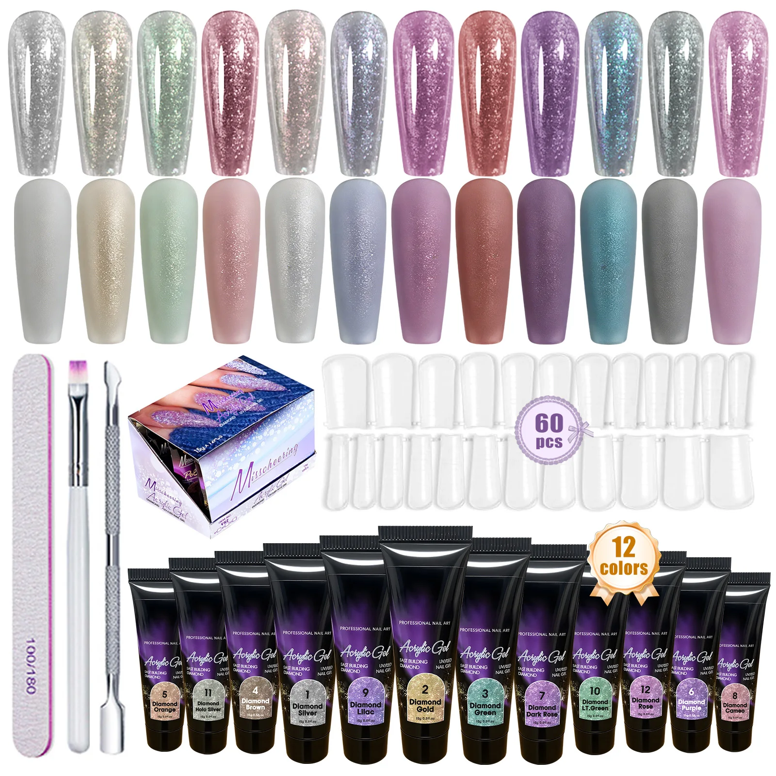 

Набор полигелей для ногтей, 12 цветов, гель для наращивания ногтей, набор для начинающих и профессионалов, для использования в салонах и дома, для самостоятельного использования.