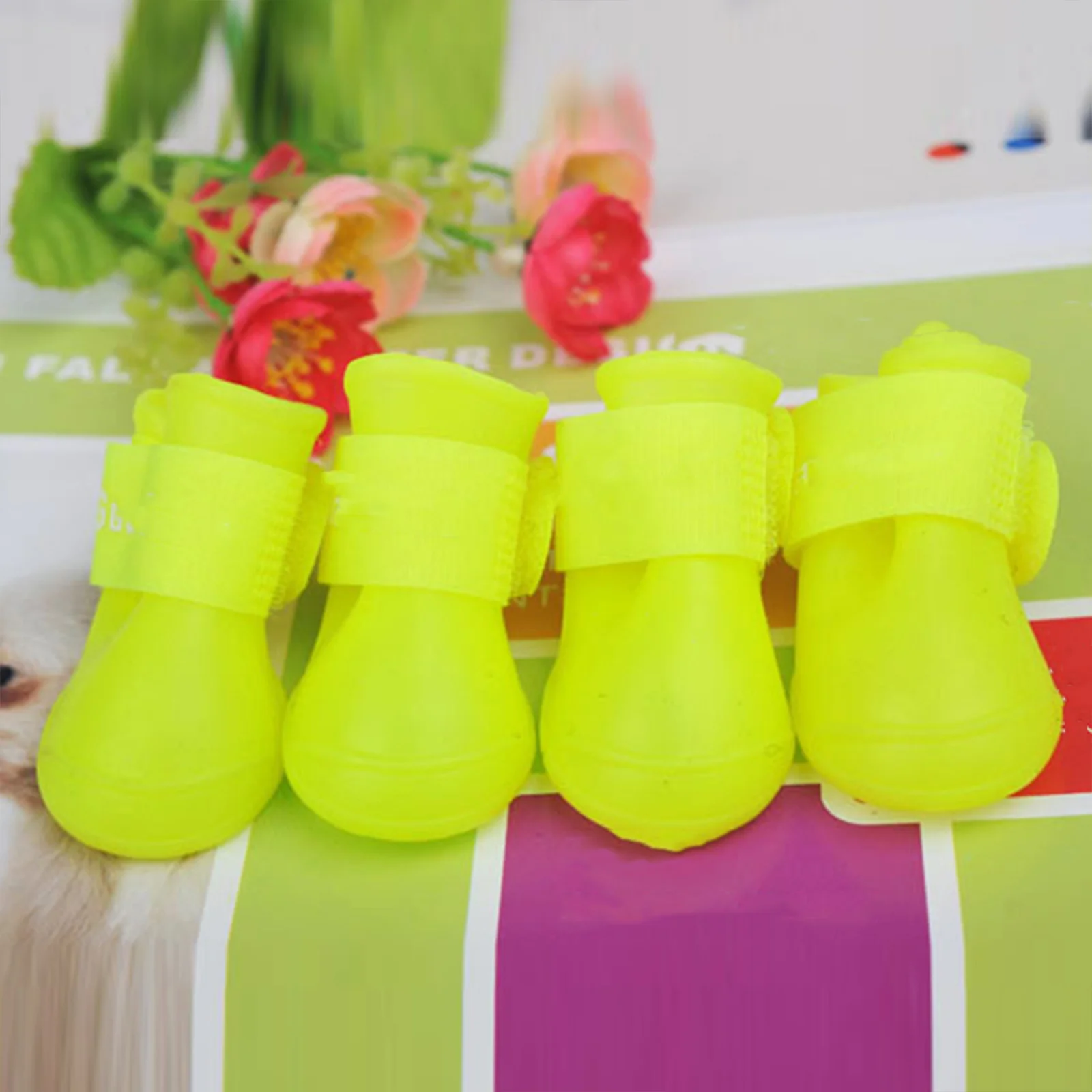 

Dog Rain Shoes Candy Colors PVC Environmental Protection Flexible Anti-Slip Waterproof Easy Wear Size L Yellow