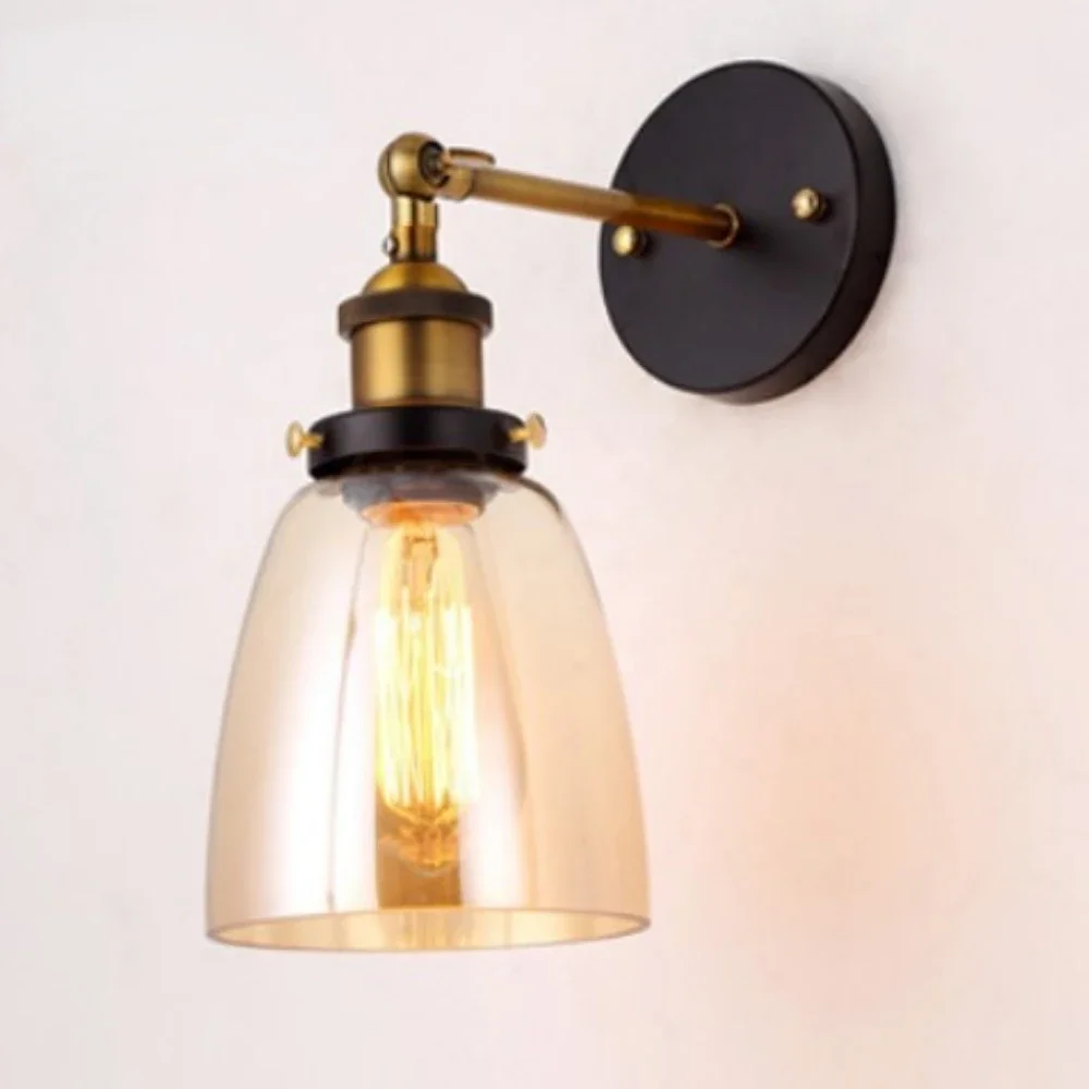 Vintage Metal Glass Wall Lamps, Luzes de parede LED para casa, Decoração da sala, Luminárias de quarto, Luminária industrial retro