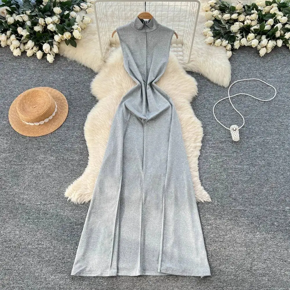 

Элегантная повседневная водолазка без рукавов в стиле ретро, тонкий сказочный сарафан с высокой талией, женская одежда