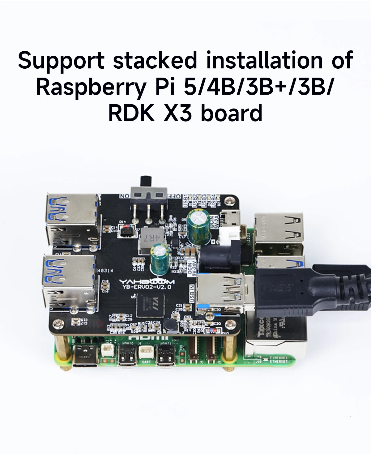 USB-Hub 3.0 Multi-USB-Splitter, 4 USB-Anschlüsse mit Micro-Ladeleistung, 9–24 V Stromversorgung für Raspberry Pi 5/4B Jetson Ros Roboterausrüstung – Detail 8