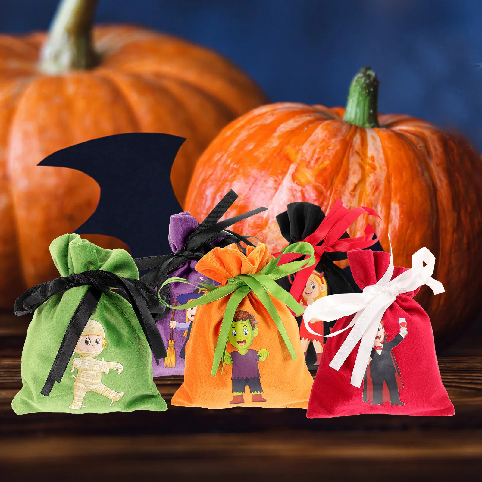 

6 Pcs Halloween Bag Decorated Pumpkin Children Ghost Festival Favors Pouch Party Drawstring Reusable Storage Gift