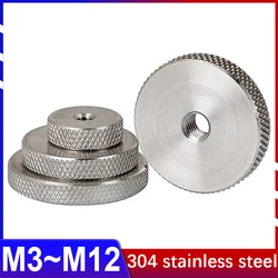 GB807 304 Stainless Steel Flat Knurled Nut Thin Hand Screwed Nut Knurled Round Nut M3 M4 M5 M6 M8 M10 M12 Thickness 5mm