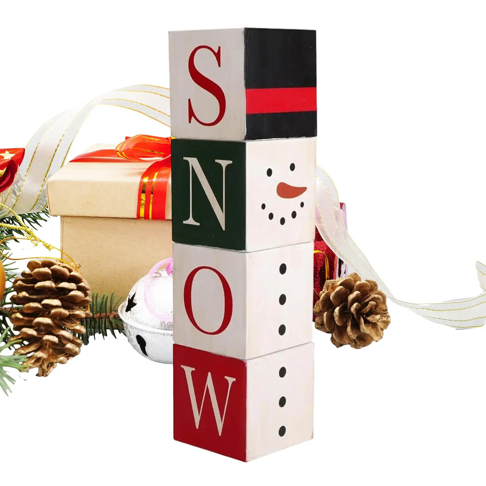 Rural Style Multi-faceted Wooden Christmas Decoration Snowman Holiday Desktop Ornament For Home Living Room Bedroom