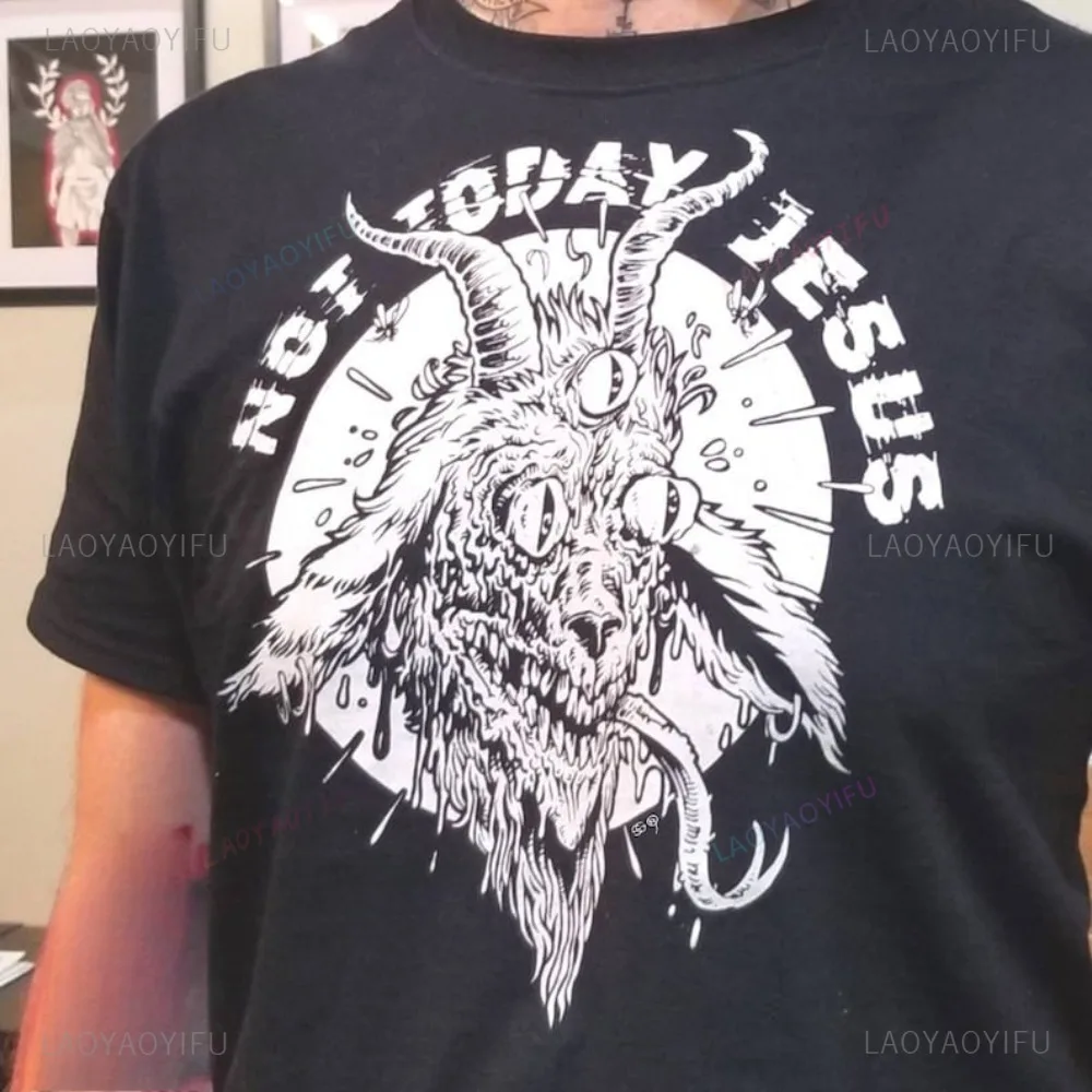 Not Today Jesus Satan Graphic Printed T Shirt Casual Fashion Harajuku Hip Hop Women Tshirt Cotton Short Sleeve Man Streetwear