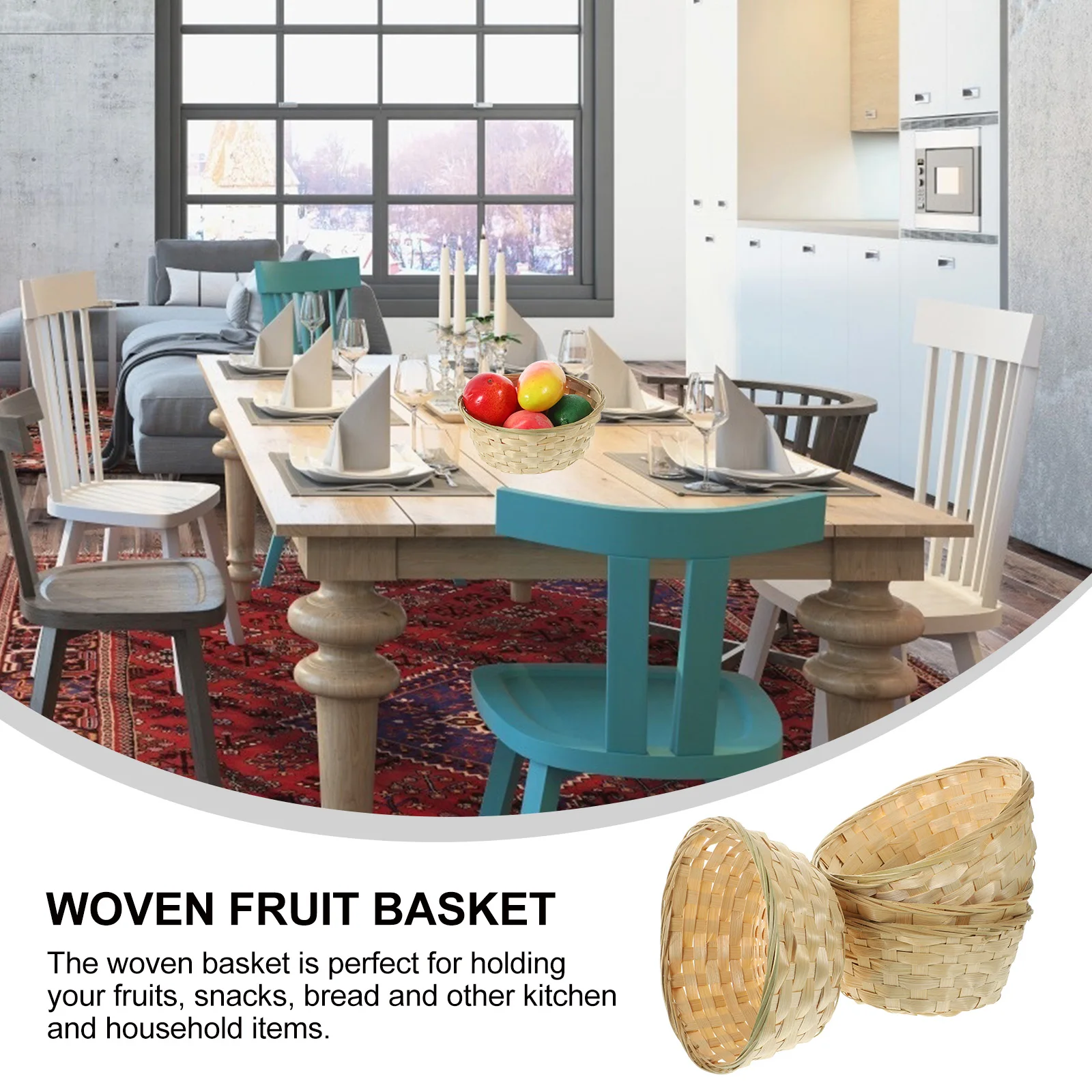 

4pcs Round Storage Baskets 20cm x 8cm Home Kitchen Decor Fruit Bamboo Storage Bamboo Basket Basket Gift Containers