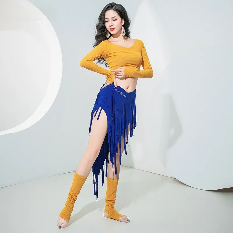 Maßgeschneiderte Bauchtanzkostüme 2025, neues Übungskleid, langärmlige Oberteile und Socken, ohne Quastenrock, Übungskleid