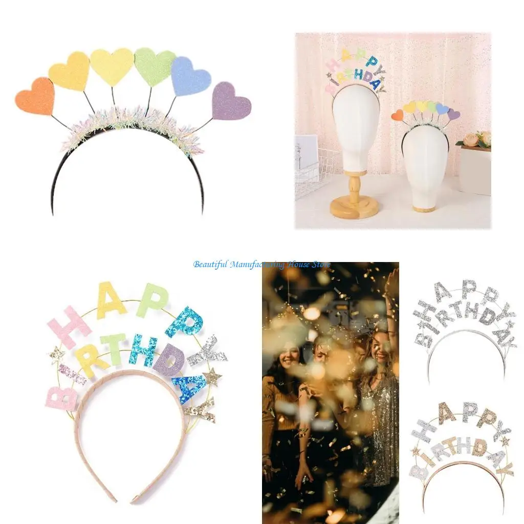 

E56A Birthday Hair Hoop Happy Birthday Headband Headpiece Birthday Party Crown Birthday Party Hair Band Headwear