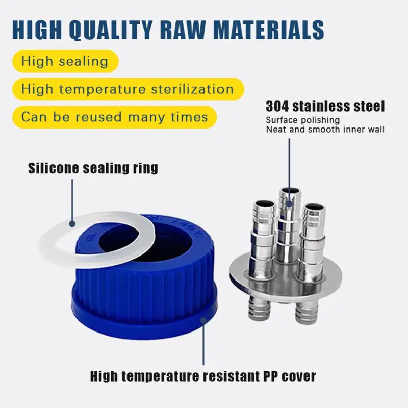 GL45 Fermentation Tank Reactor Feed Cover Stainless Steel Jar Lid With SS304 Blue Headspace Cap Refill Cover For Tube view 4