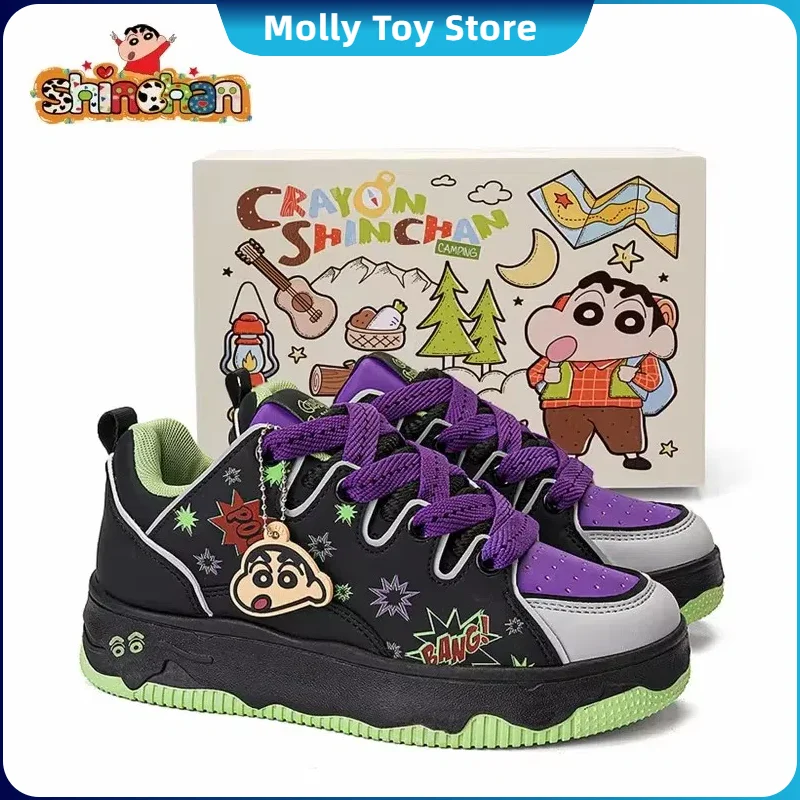 Anime Crayon Shin-Chan Limited Shoes Autumn And Winter Thick-Soled Pure Black Casual Shoes For Couples Versatile Graffiti Gifts