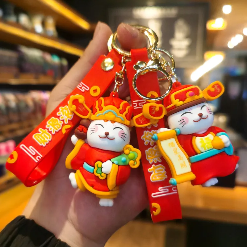 Lucky Wealth God Cat Cute Keychain New Year Small Hanging Ornament Snake Year Doll Cartoon Bag Hanging Decor Keychain