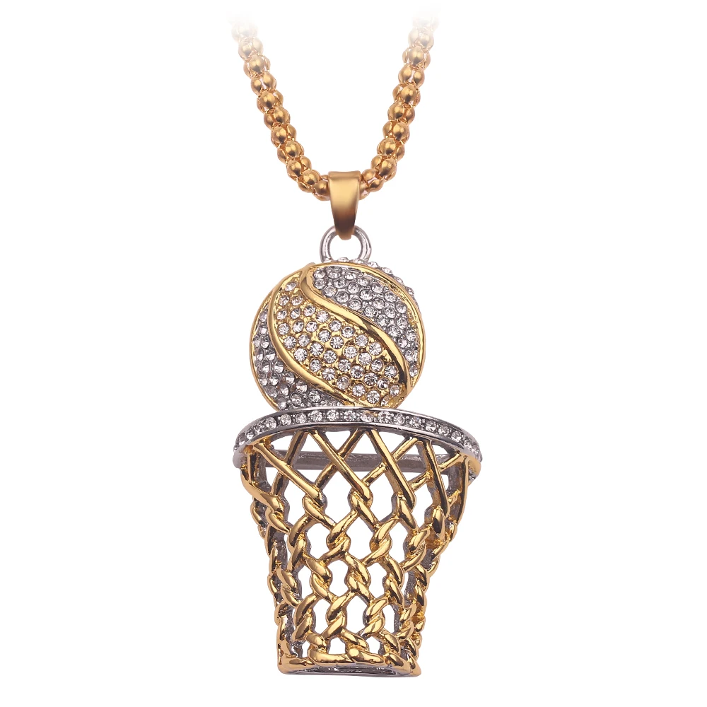 New Trendy Bohemian Crystal Inlaid Necklace Basketball Basketball Box Frame Pendant For Men Sliding Necklace