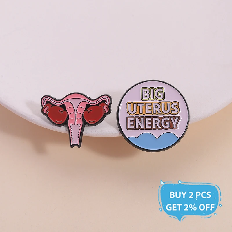 Big Uterus Energy Feminist Enamel Pin Fight For Rights Boxing Glove Brooches Lapel Backpack Badge Jewelry Gift For Women Friends