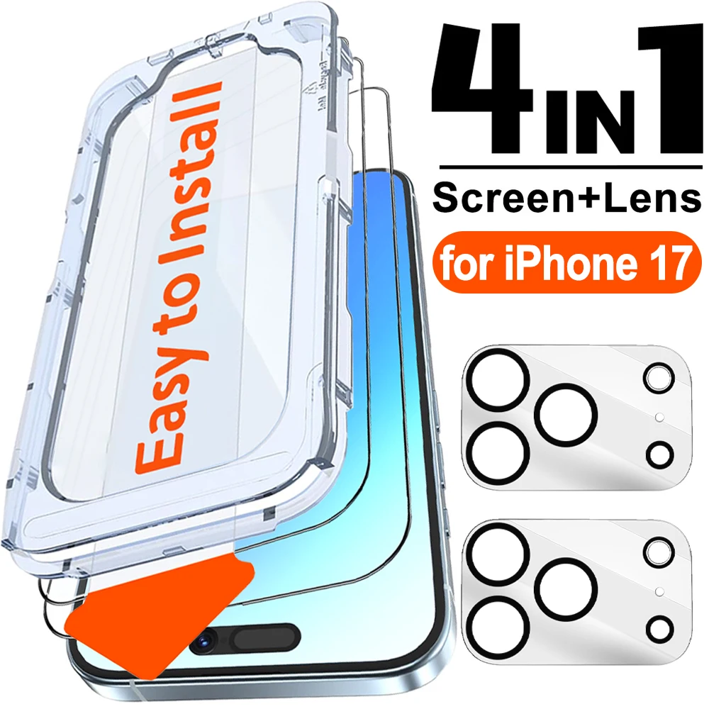 Einfach zu installierende Displayschutzfolien aus gehärtetem Glas für iPhone 17/17 Pro/17 Air/17 ProMax mit staubdichter Kameraobjektivfilmen mit 9H-Härte