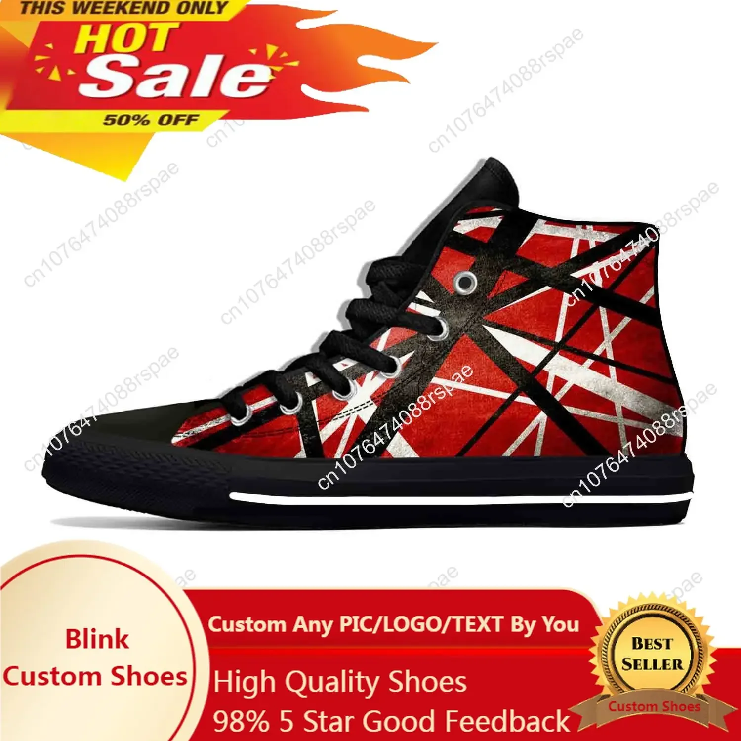 

Hot EVH 5150 Stripes Guitar Metal Rock Music Band Breathable Lightweight High Top Casual Cloth Shoes 3D Print Men Women Sneakers